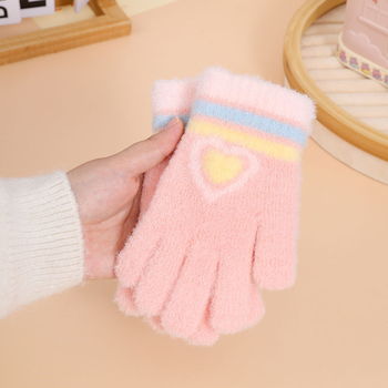 Παιδικά χειμερινά πλεκτά γάντια, ζακάρντ με σχέδιο καρδιάς σε καρτούν, για 7-12 ετών