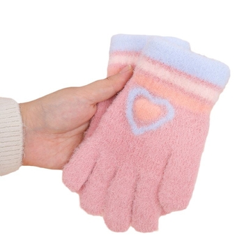 Παιδικά χειμερινά πλεκτά γάντια, ζακάρντ με σχέδιο καρδιάς σε καρτούν, για 7-12 ετών