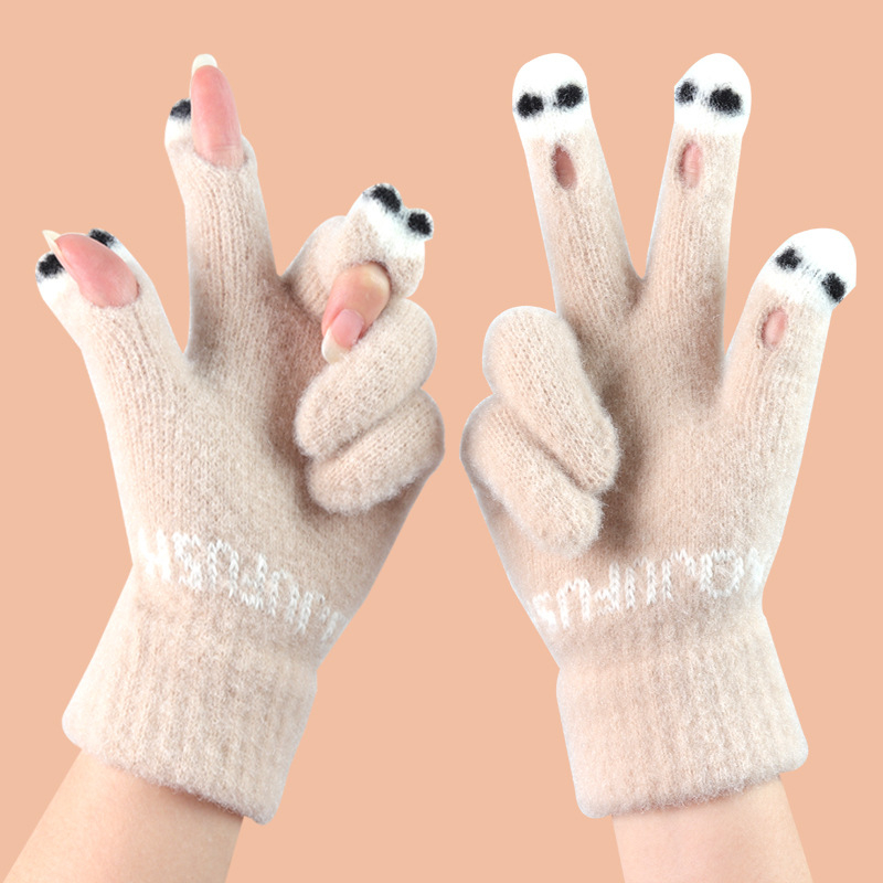 Baršunaste rukavice za dodirni zaslon s otvorenim prstima, tople, monokromatski uzorak, sladak stil, unisex.