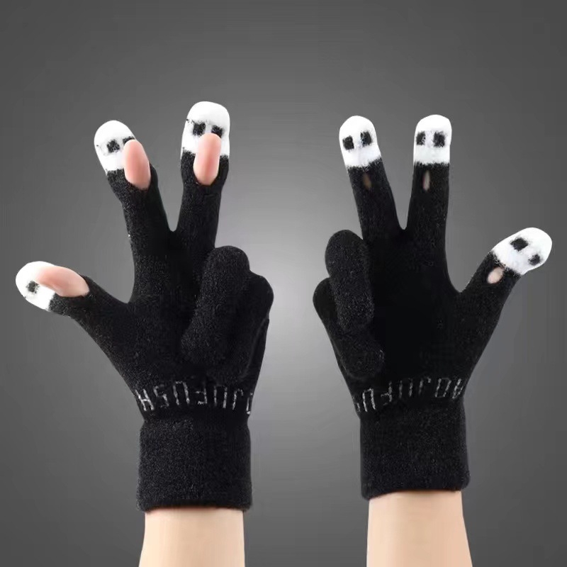 Baršunaste rukavice za dodirni zaslon s otvorenim prstima, tople, monokromatski uzorak, sladak stil, unisex.