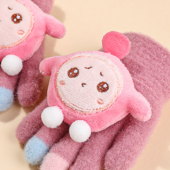 Παιδικά γάντια με πλήρη δάκτυλα, ζεστά από Mink βελούδο, εκτύπωση καρτούν, για ηλικίες 3–7 ετών, χειμώνας-άνοιξη-φθινόπωρο