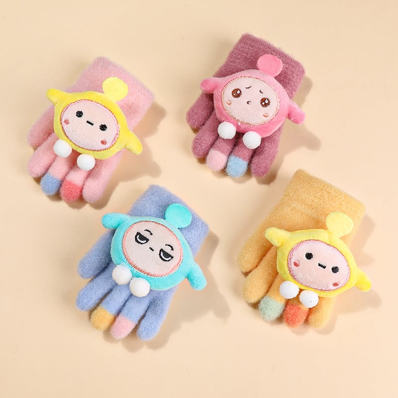 Παιδικά γάντια με πλήρη δάκτυλα, ζεστά από Mink βελούδο, εκτύπωση καρτούν, για ηλικίες 3–7 ετών, χειμώνας-άνοιξη-φθινόπωρο