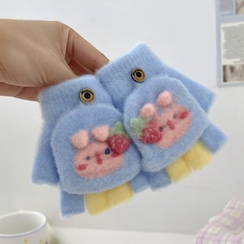 Dječje rukavice s polovicnim prstom i preklopom, crtež zeke, kristalni velur materijal, tople i debele za jesen i zimu, unisex