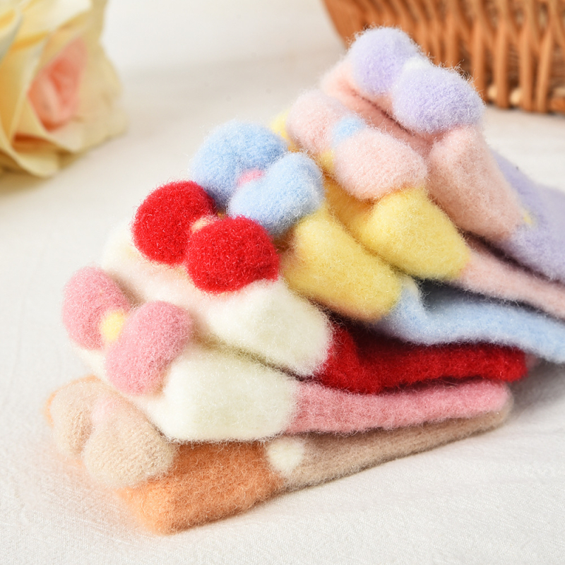 Dječje pletene rukavice s karikaturom mašnicom, Unisex, Odvojeni prsti (Korejski stil) (Crystal Mink; Karikatura uzorak; Zadržavaju toplinu; Uzrast 5–12 godina; Jacquard pletenje)