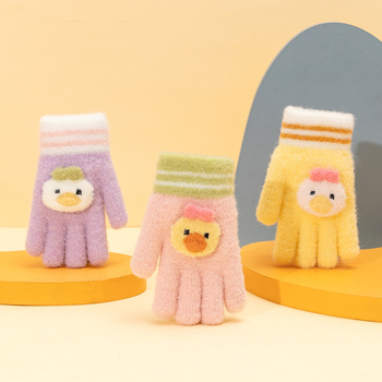 Zimske dječje rukavice s pet prstiju – tople, pletene, cartoon dizajn, unisex, za uzrast 1–4 godine
