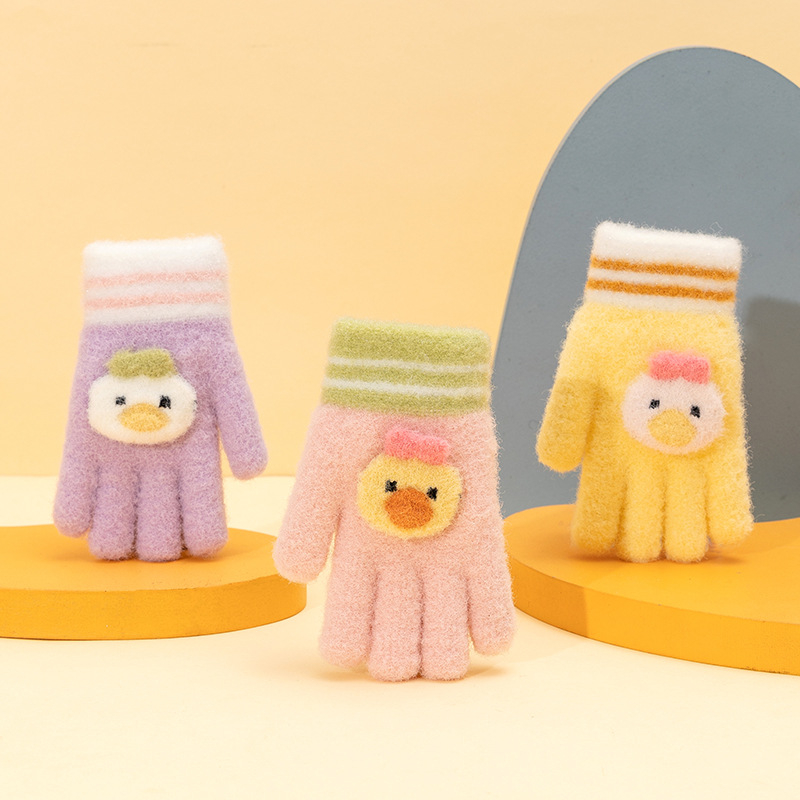 Zimske dječje rukavice s pet prstiju – tople, pletene, cartoon dizajn, unisex, za uzrast 1–4 godine