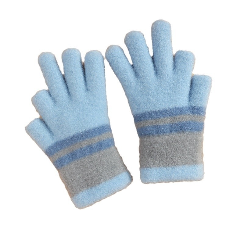 Dječje tople zimske rukavice bez prstiju s prugastim crtanim uzorkom, pletene, jacquard, crystal mink velvet, za dob 4-10 godina