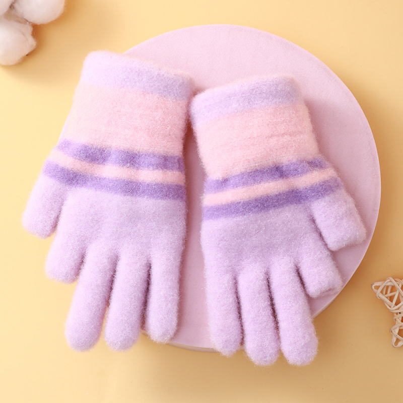 Dječje tople zimske rukavice bez prstiju s prugastim crtanim uzorkom, pletene, jacquard, crystal mink velvet, za dob 4-10 godina