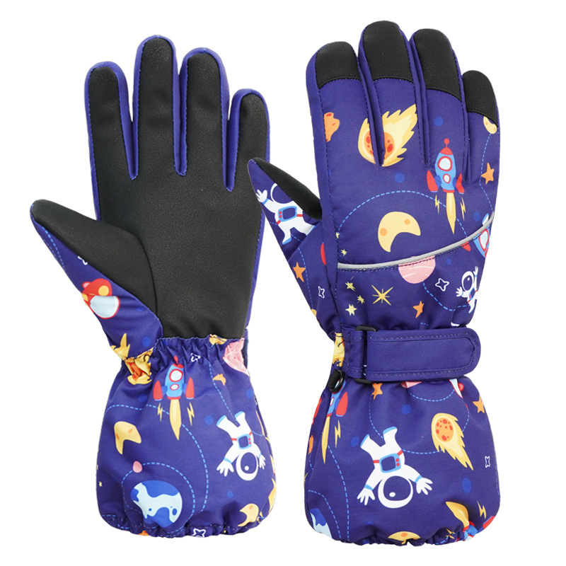 Dječje skijaške rukavice za zimu, od akrilnih vlakana, zadržavaju toplinu, rukavice s prstima u karikaturalnom stilu, uzrast 2–13 godina.