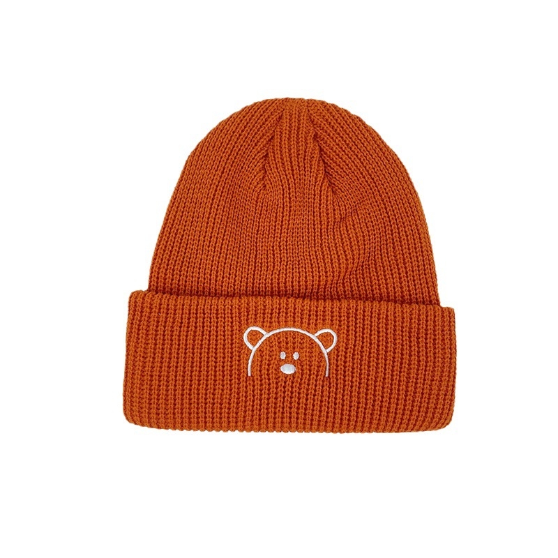 Dječja pletena kapa s izvezenim medvjedićem, unisex, zima, akrilno vlakno