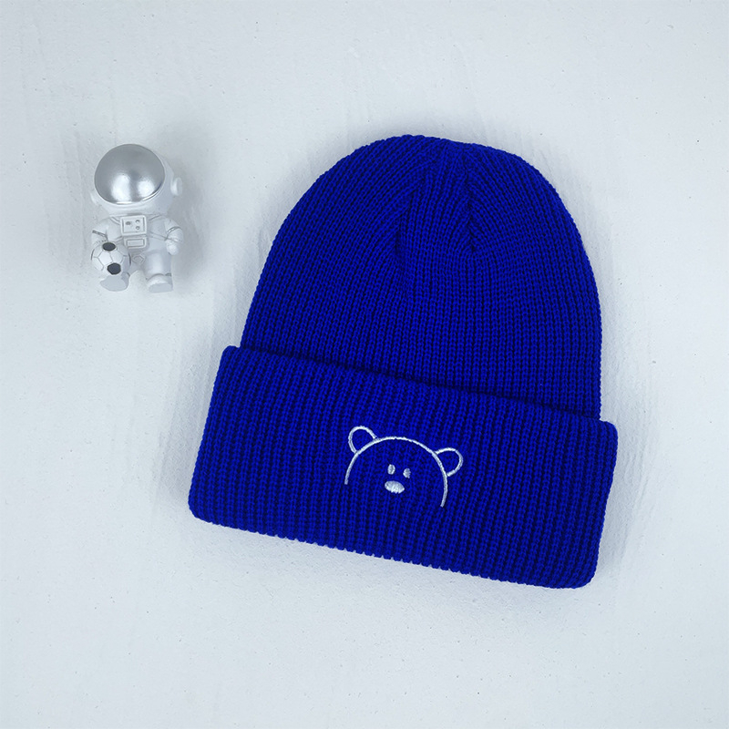 Dječja pletena kapa s izvezenim medvjedićem, unisex, zima, akrilno vlakno