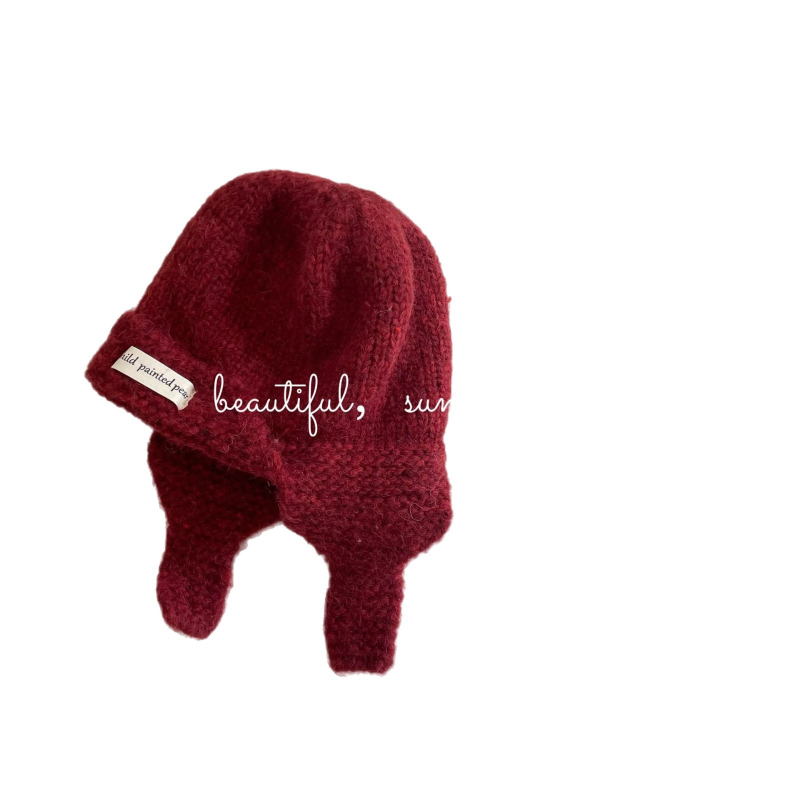 Gyerekek téli fülvédő kötött sapka fleece bélés, kupola alak, akril szál, 2025 tél