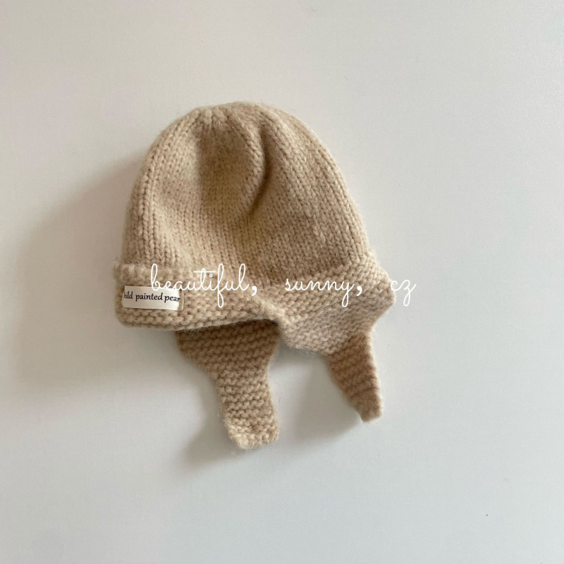 Gyerekek téli fülvédő kötött sapka fleece bélés, kupola alak, akril szál, 2025 tél