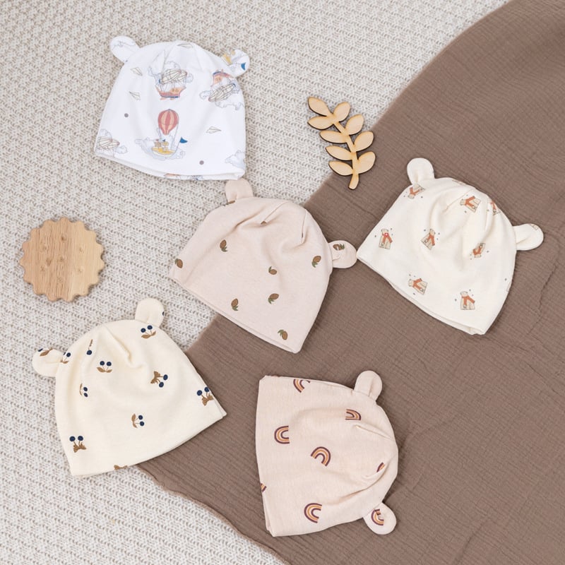 Dječja kapa, jesen-zima, za dob 0–6 mjeseci, pamuk, kupolasti oblik, bez oboda, topla i otporna na vjetar, stil crtani, slatka