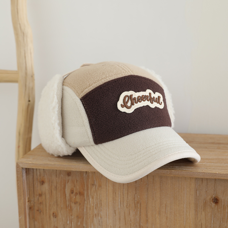 Dječja zimska kapa s ušima i fleesom, otporna na vjetar, Lei Feng kapa s šarenim natpisima i zakrivljenim rubom, baseball kapa uličnog stila