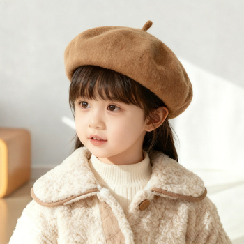 Gyerekeknek készült beret, gyapjúkeverék, kupola alakú, perem, téli