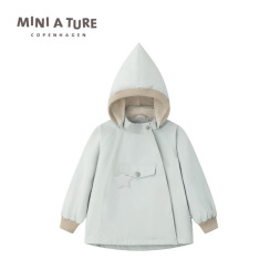 Bērnu jaka ar noņemamu kapuci, ar stāvošu apkakli, vēja un ūdensizturīgs audums, plāns audums, 100% poliesters, vienkrāsains, vecums 1–3 gadi, pavasaris