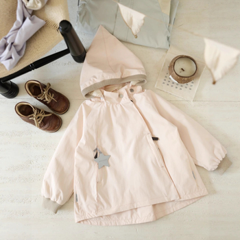 Bērnu jaka ar noņemamu kapuci, ar stāvošu apkakli, vēja un ūdensizturīgs audums, plāns audums, 100% poliesters, vienkrāsains, vecums 1–3 gadi, pavasaris