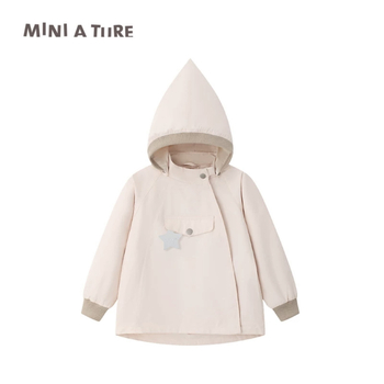 Bērnu jaka ar noņemamu kapuci, ar stāvošu apkakli, vēja un ūdensizturīgs audums, plāns audums, 100% poliesters, vienkrāsains, vecums 1–3 gadi, pavasaris