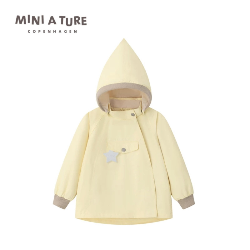 Bērnu jaka ar noņemamu kapuci, ar stāvošu apkakli, vēja un ūdensizturīgs audums, plāns audums, 100% poliesters, vienkrāsains, vecums 1–3 gadi, pavasaris
