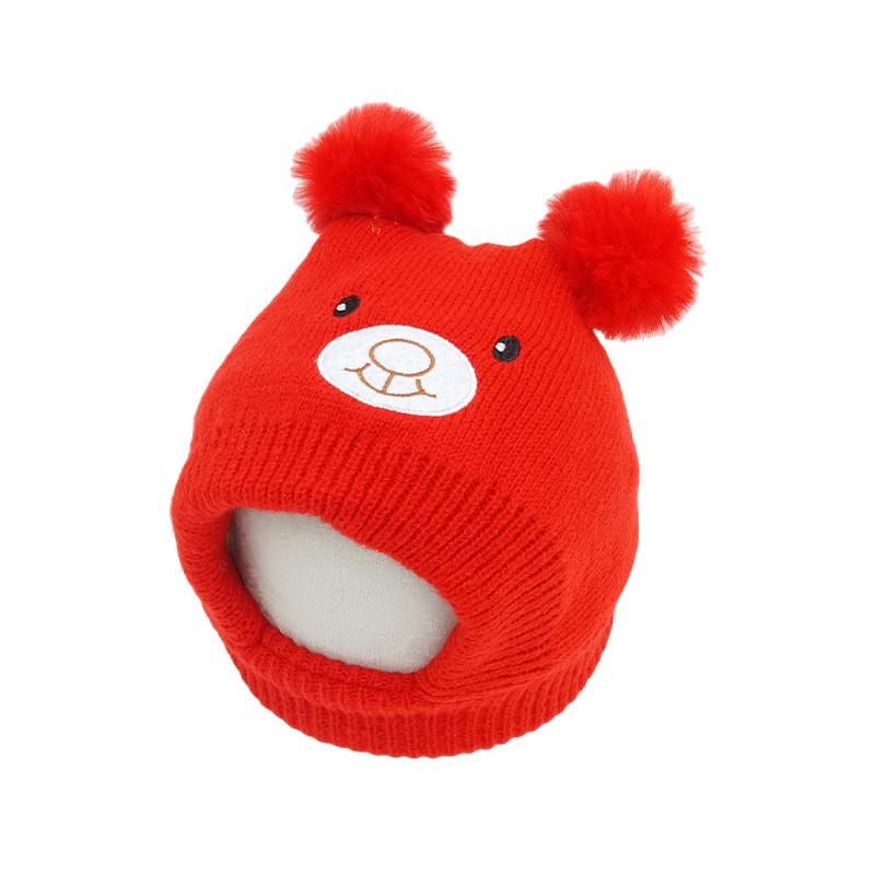 Kötött gyerek sapka szarvas plüss díszítéssel, téli meleg, kupola alakú, 2–10 éveseknek