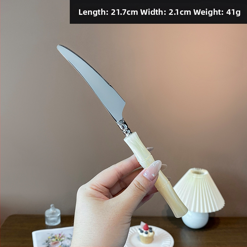 Σετ μαχαιροπίρουνων με ακρυλική λαβή από ανοξείδωτο χάλυβα 304, με μπαμπού σύνδεσμο, φινίρισμα καθρέφτη