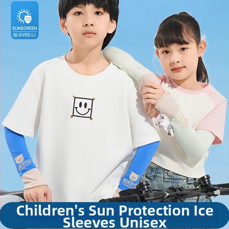 Bērnu UV aizsargrokas - Cartoon lācis, universāls, neilons Ice Silk, vecums 8–13, vasara pavasaris