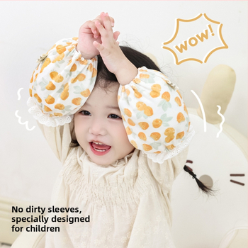 Bērnu kokvilnas mežģīņu piedurknes – pret netīrumiem, ziedu raksts, ziemas–pavasara–rudens sezonai, meitenēm no 0 līdz 13 gadiem.