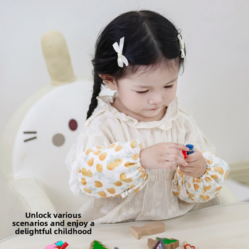 Bērnu kokvilnas mežģīņu piedurknes – pret netīrumiem, ziedu raksts, ziemas–pavasara–rudens sezonai, meitenēm no 0 līdz 13 gadiem.