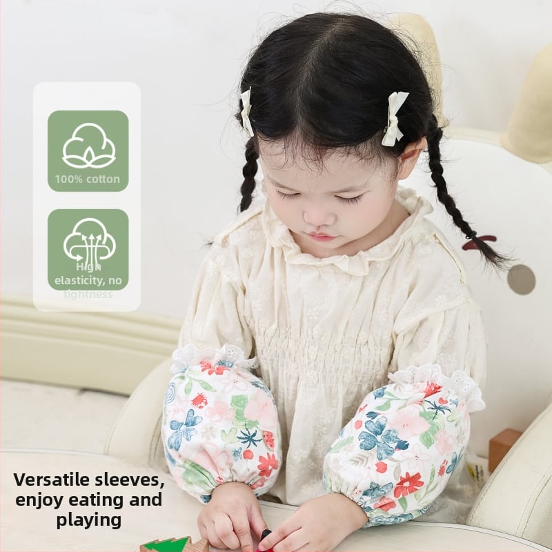 Bērnu kokvilnas mežģīņu piedurknes – pret netīrumiem, ziedu raksts, ziemas–pavasara–rudens sezonai, meitenēm no 0 līdz 13 gadiem.