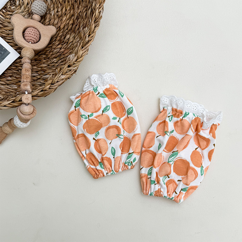 Bērnu kokvilnas mežģīņu piedurknes – pret netīrumiem, ziedu raksts, ziemas–pavasara–rudens sezonai, meitenēm no 0 līdz 13 gadiem.