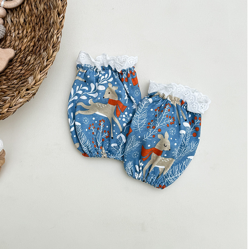 Bērnu kokvilnas mežģīņu piedurknes – pret netīrumiem, ziedu raksts, ziemas–pavasara–rudens sezonai, meitenēm no 0 līdz 13 gadiem.