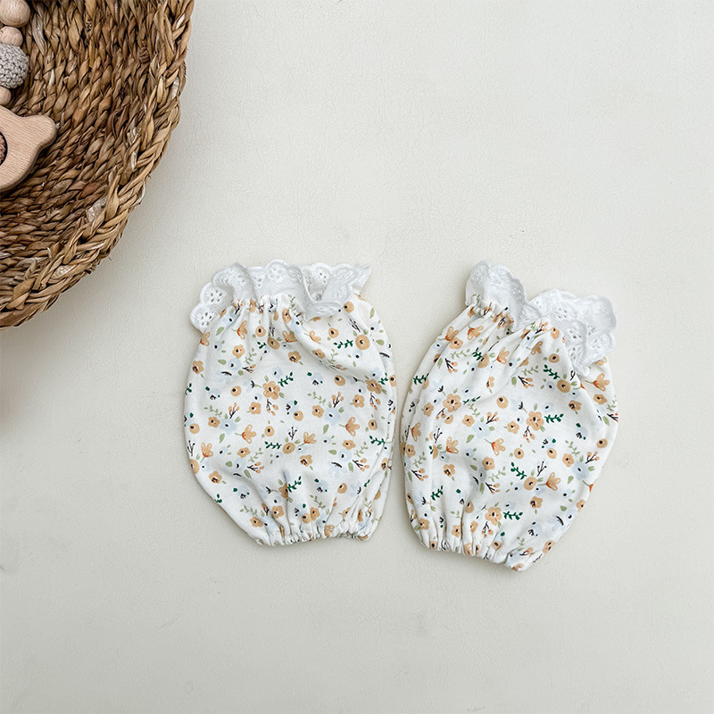 Bērnu kokvilnas mežģīņu piedurknes – pret netīrumiem, ziedu raksts, ziemas–pavasara–rudens sezonai, meitenēm no 0 līdz 13 gadiem.