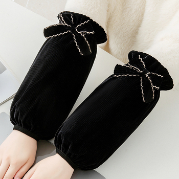 Női flanel karvédő ujjak, anti-szennyeződés, őszi-téli szezon, hímzés