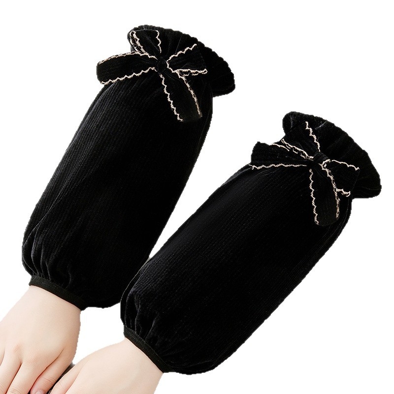 Női flanel karvédő ujjak, anti-szennyeződés, őszi-téli szezon, hímzés