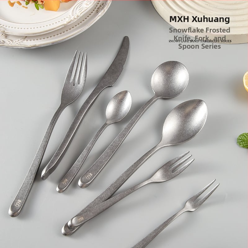 Σετ μαχαιροπίρουνα από ανοξείδωτο χάλυβα 304, vintage μοτίβο νιφάδων χιονιού – περιλαμβάνει μαχαίρι για μπριζόλα, πιρούνες, κουτάλια, κουτάλι καφέ, κουτάλι επιδορπίου και σερβιριστικό κουτάλι