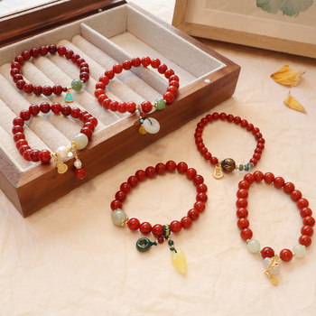 Браслет от южен червен ахат, ръчна изработка, дамски стил, нов китайски стил, индивидуална тенденция