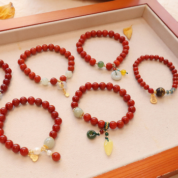 Браслет от южен червен ахат, ръчна изработка, дамски стил, нов китайски стил, индивидуална тенденция