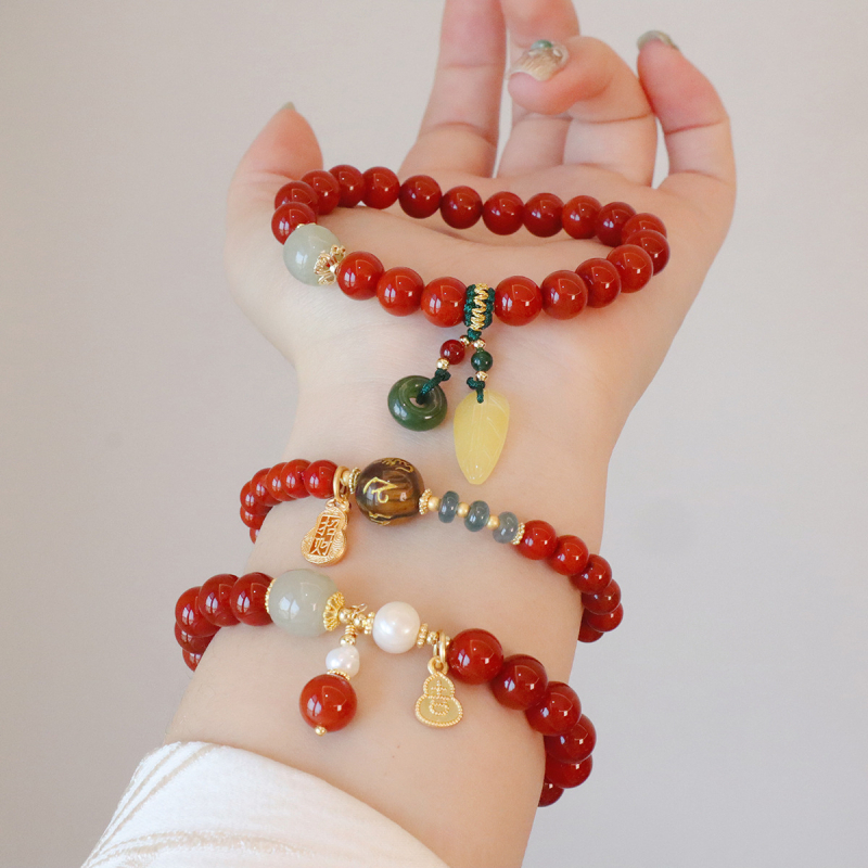 Браслет от южен червен ахат, ръчна изработка, дамски стил, нов китайски стил, индивидуална тенденция