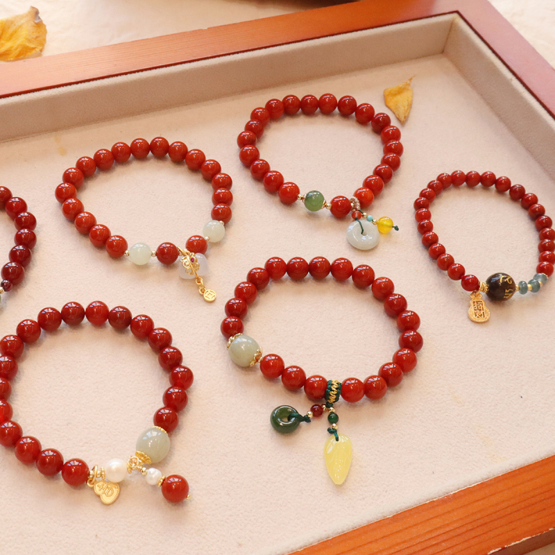 Браслет от южен червен ахат, ръчна изработка, дамски стил, нов китайски стил, индивидуална тенденция