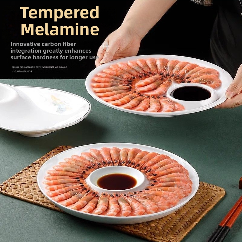 Овална меламинова плоска чиния, едночастово формована, модерен стил, подходяща за хотели