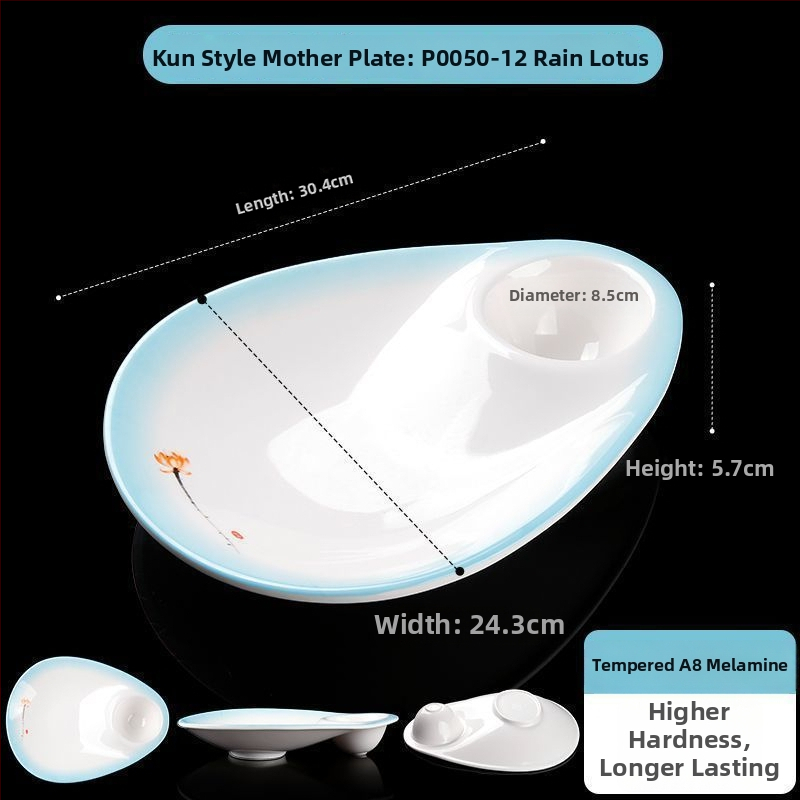 Овална меламинова плоска чиния, едночастово формована, модерен стил, подходяща за хотели