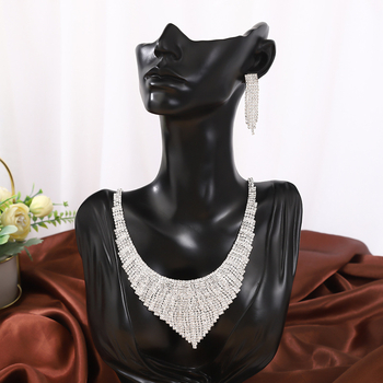 Set ogrlice i naušnica s karom tipom lanca, rhinestones, elektroplatina, običan lanac
