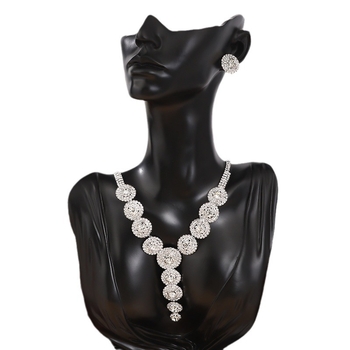 Set ogrlice i naušnica s karom tipom lanca, rhinestones, elektroplatina, običan lanac