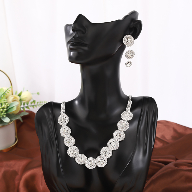 Set ogrlice i naušnica s karom tipom lanca, rhinestones, elektroplatina, običan lanac