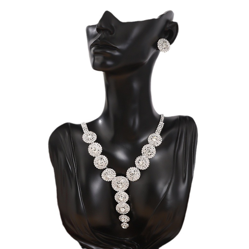 Set ogrlice i naušnica s karom tipom lanca, rhinestones, elektroplatina, običan lanac