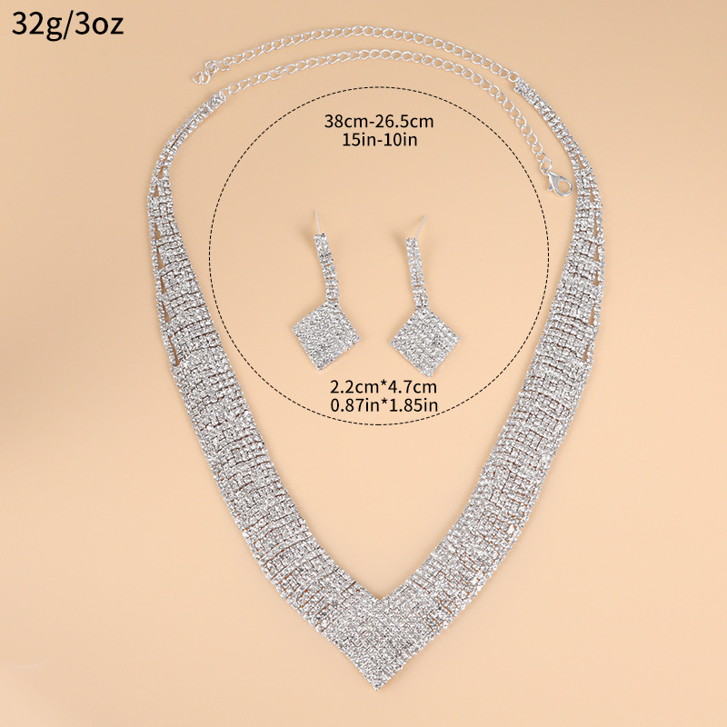 Set ogrlice i naušnica s karom tipom lanca, rhinestones, elektroplatina, običan lanac