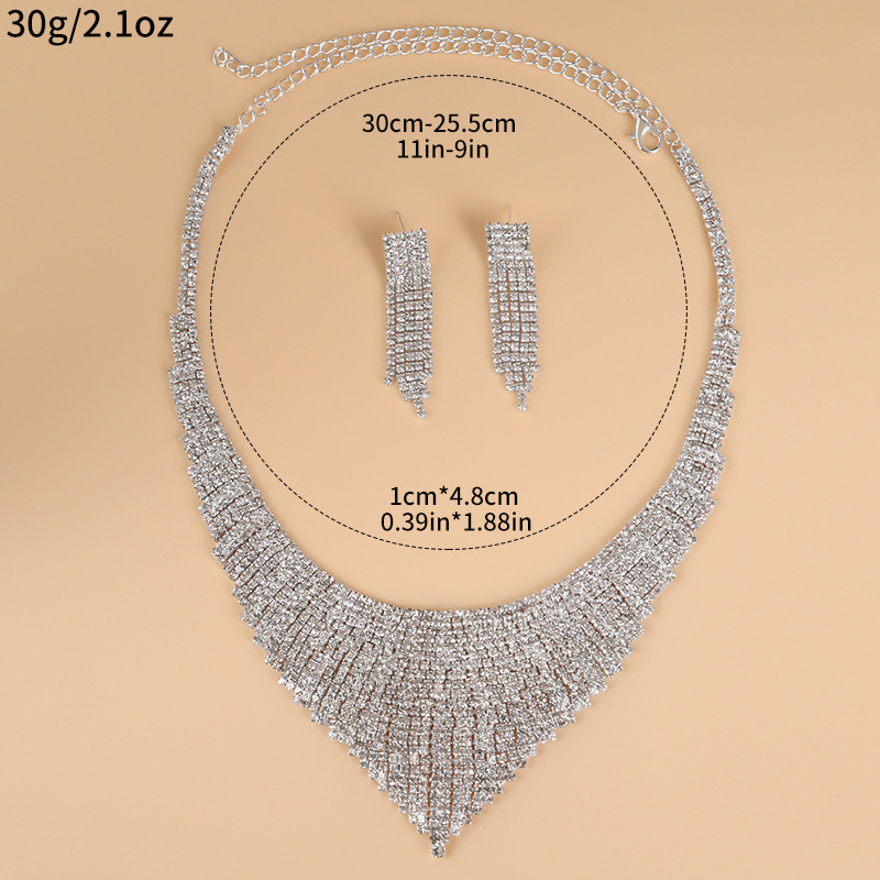 Set ogrlice i naušnica s karom tipom lanca, rhinestones, elektroplatina, običan lanac