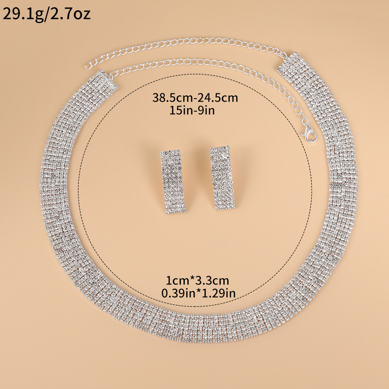 Set ogrlice i naušnica s karom tipom lanca, rhinestones, elektroplatina, običan lanac
