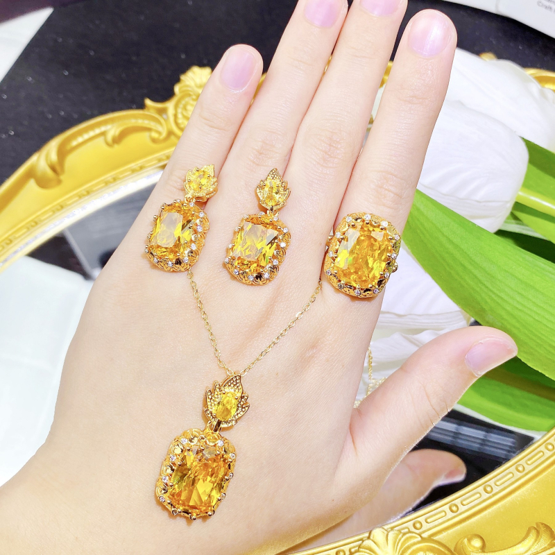 Set de bijuterii (cercei, colier, br13n13) – Stil italian vintage inspirat de curte, bază din cupru, lanț încrucișat, pandant cu încrustații din pietre mixte, model vegetal cu flori